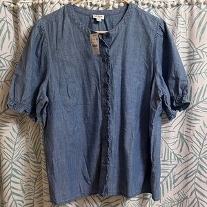 J. Crew Blue Puff Sleeve Blouse